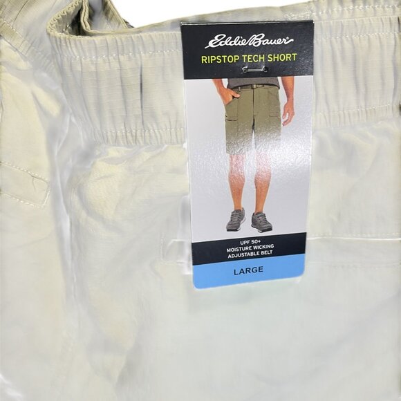 Eddie Bauer Mens Ripstop Tech Cargo Shorts Large Sage UPF 50 Adjustable Belt - Picture 3 of 4